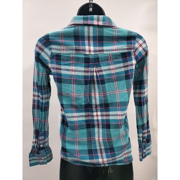 Tractr Long Sleeve Button Up Shirt Youth Medium Blue Plaid Pocket Pearl Snap - Picture 4 of 12